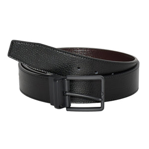 REVERISBLE LEATHER BELT W/MATTE BLACK HARDWARE