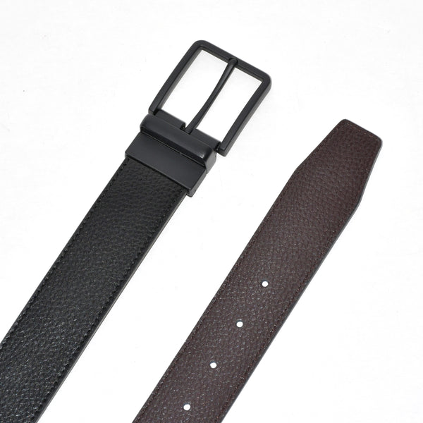 REVERISBLE LEATHER BELT W/MATTE BLACK HARDWARE