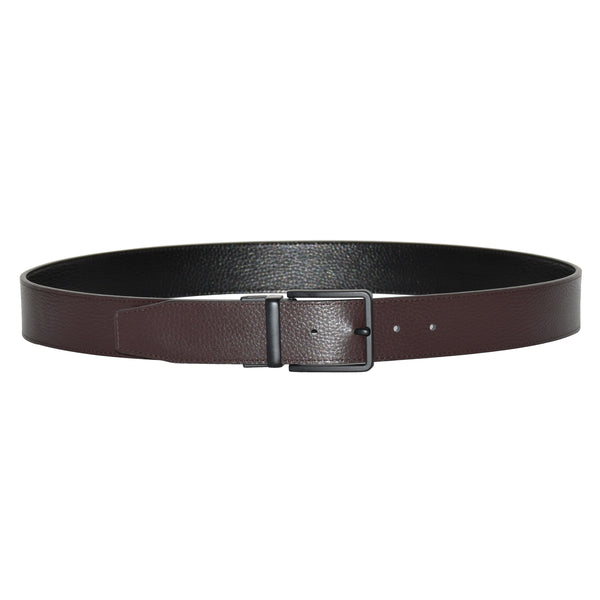 REVERISBLE LEATHER BELT W/MATTE BLACK HARDWARE