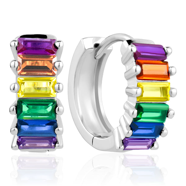 3A CUBIC ZIRCONIA MULTICOLOR HOOP EARRINGS