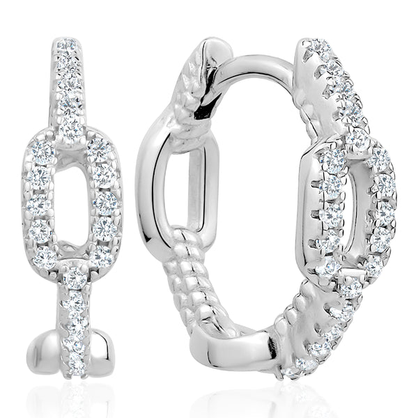 3A CUBIC ZIRCONIA CHAIN LINK LOOP EARRINGS