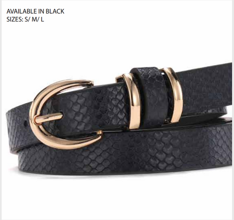 Ladies' Textured Snake Look Belt with Gold Hardware