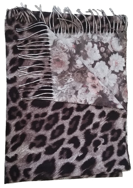 Floral/Leopard Print Reversible Scarf