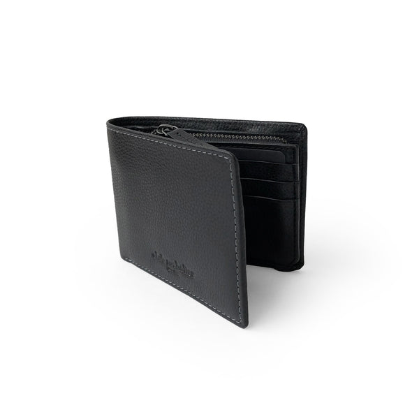 Men's Slim Full Leather Wallet with Zippered Pocket