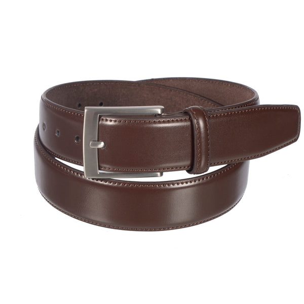 Men's Leather Belt with Brushed Nickel Hardware
