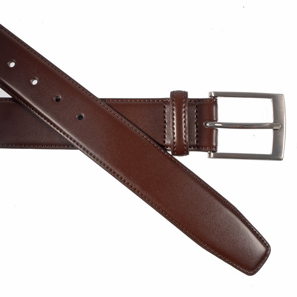 Men's Leather Belt with Brushed Nickel Hardware