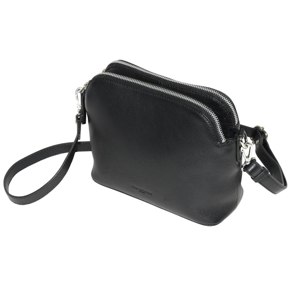 Leather Double Zipper Crossbody Bag