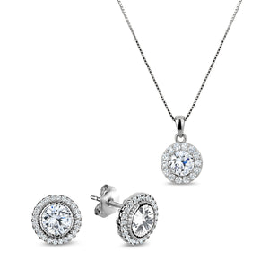 Ensemble collier et boucles d'oreilles avec pendentif rond en zircone cubique 5A