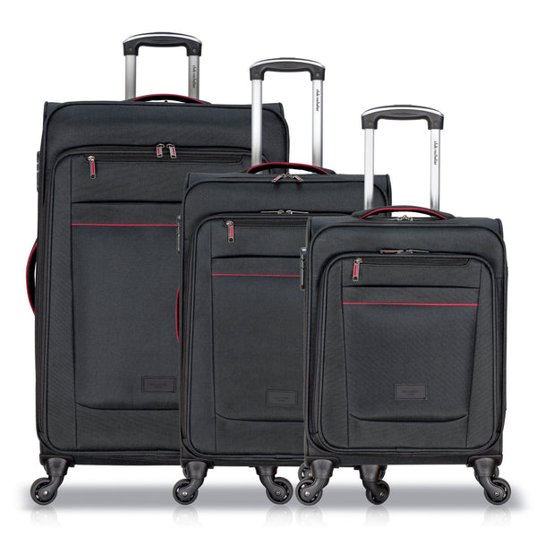 3 Piece Set Soft Side Luggage with Contrast Piped Trim