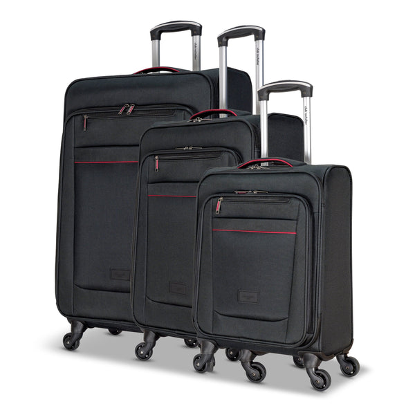 3 Piece Set Soft Side Luggage with Contrast Piped Trim