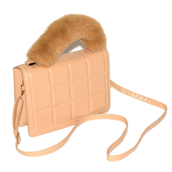 Ladies Handbag with Faux Fur Handle