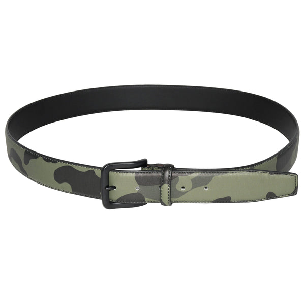 Ceinture en PU à motif camouflage avec quincaillerie noir mat