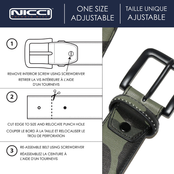 Ceinture en PU à motif camouflage avec quincaillerie noir mat