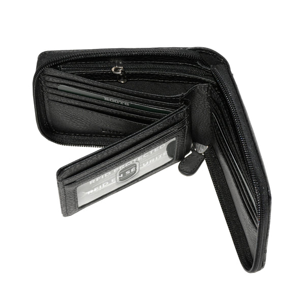 Men's Zipper Around Wallet with Center Wing