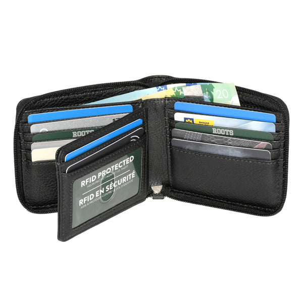 Men's Zipper Around Wallet with Center Wing