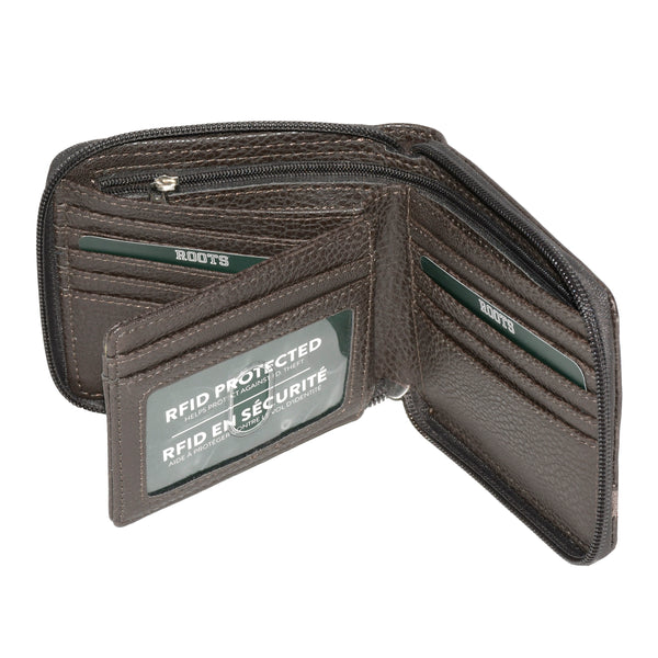 Men's Zipper Around Wallet with Center Wing