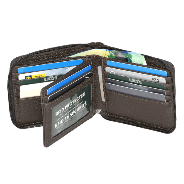 Men's Zipper Around Wallet with Center Wing